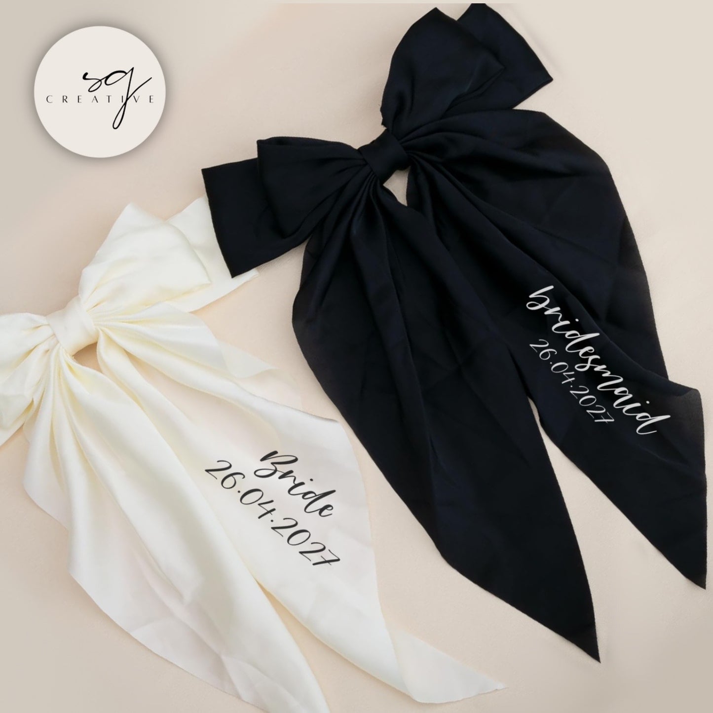 Personalised Wedding Bows - Bride / Bridesmaid Satin Bows