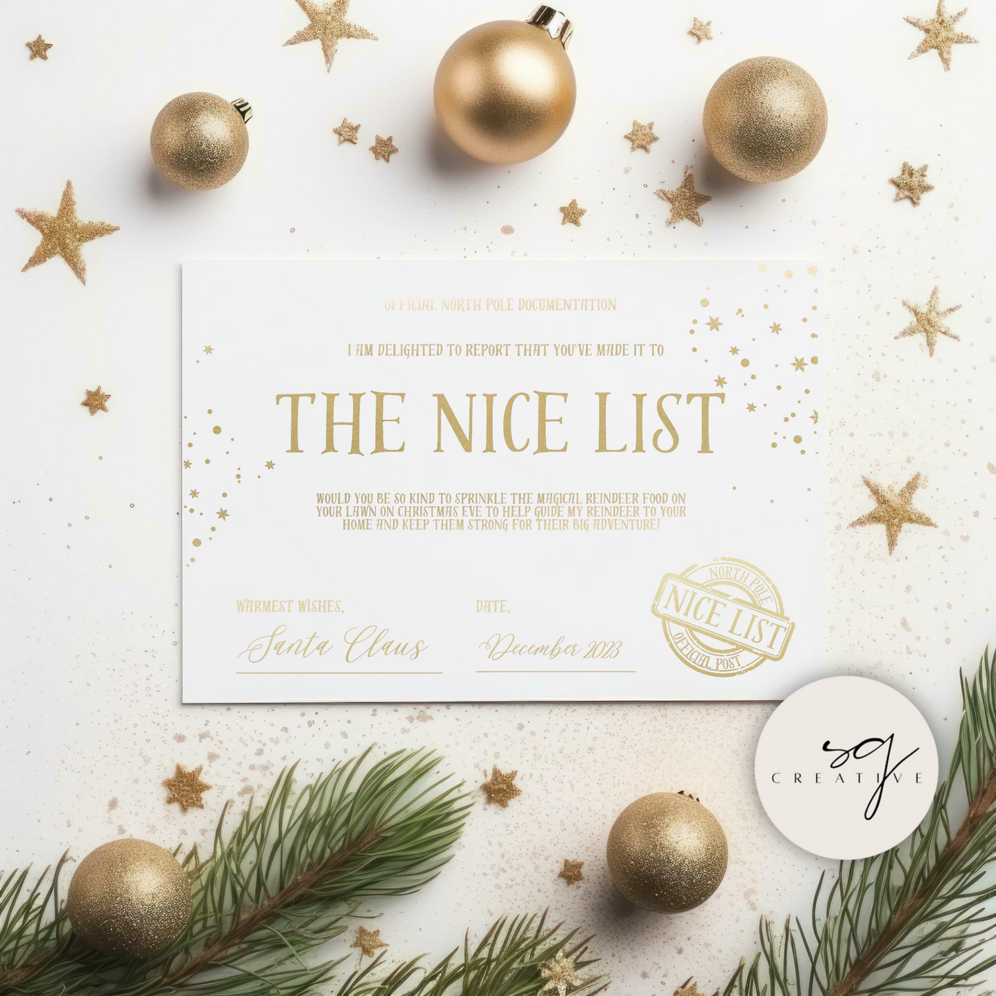 Foil Nice List Certificate