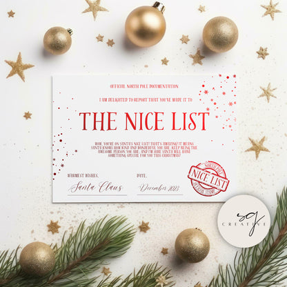 Foil Nice List Certificate