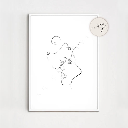 Together Silhouette Single Line Drawing Print