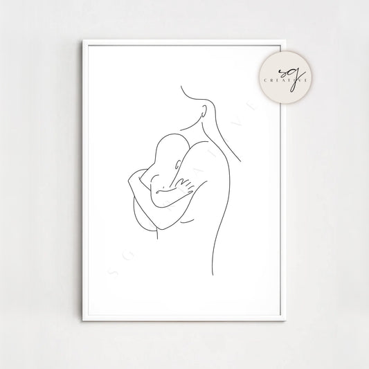 Mother & Child Line Drawing Print