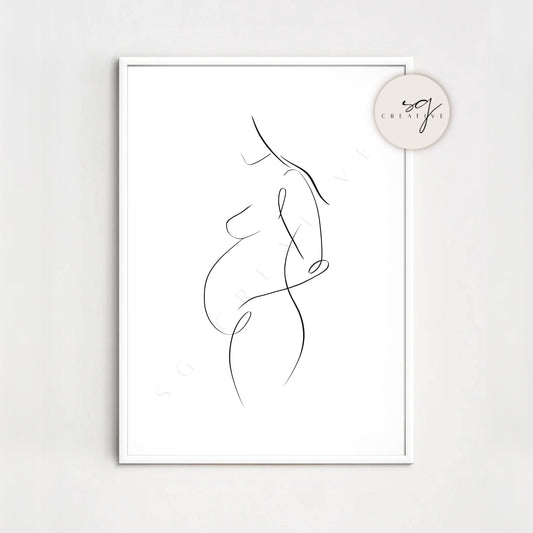 Pregnancy Silhouette Single Line Drawing Print